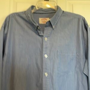 Men's Brooks Brothers XL X slim button down shirt vertical striped blue 1 pocket